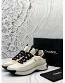 (LIKE NEW) CHANEL CC LOGO SNEAKERS SIZE 40.5 IN IVORY WITH BLACK -FULL SET- 