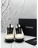(LIKE NEW) CHANEL CC LOGO SNEAKERS SIZE 40.5 IN IVORY WITH BLACK -FULL SET- 