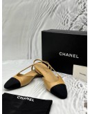 CHANEL SLINGBACK FLATS SIZE 39 IN BEIGE WITH BLACK -FULL SET-