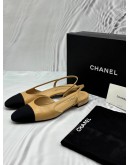 CHANEL SLINGBACK FLATS SIZE 39 IN BEIGE WITH BLACK -FULL SET-
