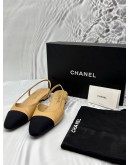 CHANEL SLINGBACK FLATS SIZE 39 IN BEIGE WITH BLACK -FULL SET-