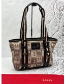 BALLY TOTE BAG IN BEIGE CANVAS WITH BLACK LEATHER