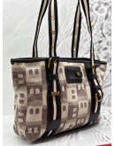 BALLY TOTE BAG IN BEIGE CANVAS WITH BLACK LEATHER