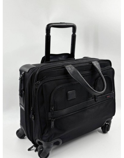 TUMI ALPHA DELUXE 4 WHEELED LAPTOP CASE BRIEF IN BLACK NYLON WITH LEATHER