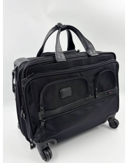 TUMI ALPHA DELUXE 4 WHEELED LAPTOP CASE BRIEF IN BLACK NYLON WITH LEATHER