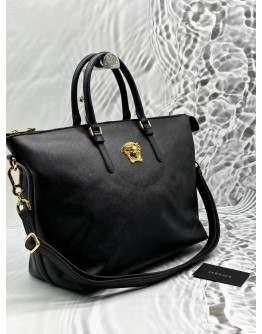 VERSACE LA MEDUSA TOTE BAG IN BLACK LEATHER