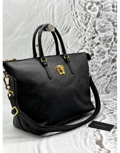 VERSACE LA MEDUSA TOTE BAG IN BLACK LEATHER