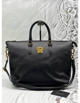 VERSACE LA MEDUSA TOTE BAG IN BLACK LEATHER