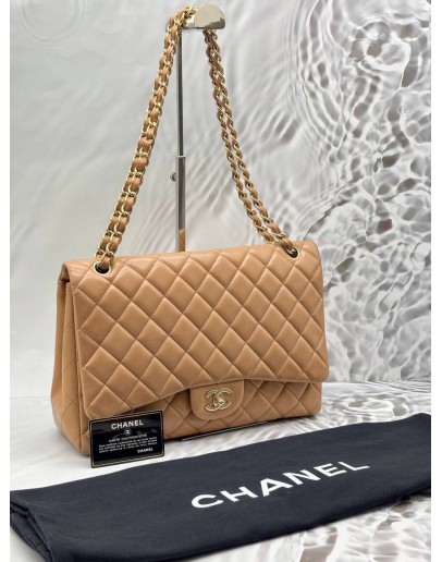 CHANEL JUMBO CLASSIC FLAP SHOULDER BAG IN CARAMEL LAMBSKIN LEATHER