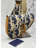 CHRISTIAN DIOR SADDLE IN BLUE RAFFIA EFFECT OBLIQUE JACQUARD 