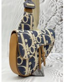 CHRISTIAN DIOR SADDLE IN BLUE RAFFIA EFFECT OBLIQUE JACQUARD 