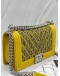 CHANEL BOY MEDIUM CHEVRON SHOULDER BAG IN YELLOW TWEED WITH LEATHER