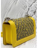 CHANEL BOY MEDIUM CHEVRON SHOULDER BAG IN YELLOW TWEED WITH LEATHER