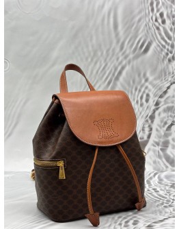 CELINE MACADAM BACKPACK IN BROWN CANVAS WITH LEATHER
