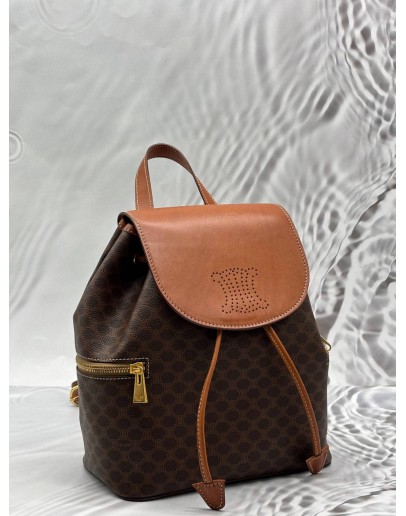 CELINE MACADAM BACKPACK IN BROWN CANVAS WITH LEATHER