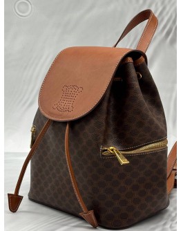 CELINE MACADAM BACKPACK IN BROWN CANVAS WITH LEATHER