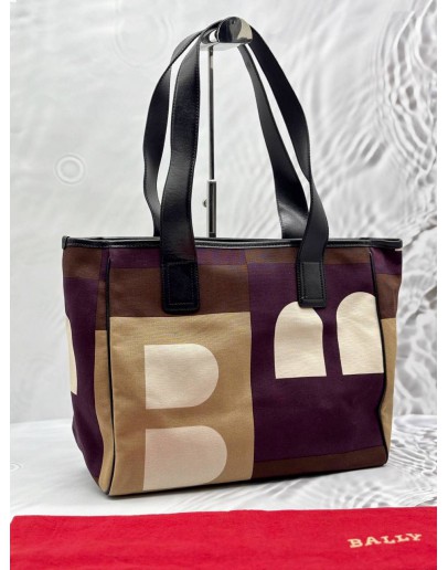 BALLY GEOMETRIC TOTE BAG IN MULTICOLOR CANVAS WITH LEATHER