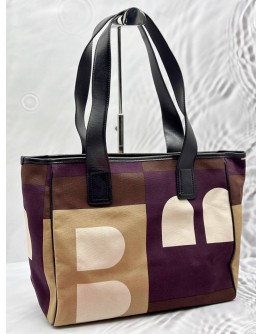 BALLY GEOMETRIC TOTE BAG IN MULTICOLOR CANVAS WITH LEATHER