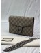 GUCCI DIONYSUS WALLET ON CHAIN IN BEIGE GG SUPREME CANVAS WITH RED LEATHER