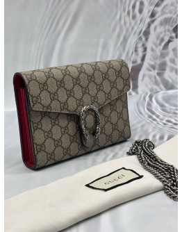 GUCCI DIONYSUS WALLET ON CHAIN IN BEIGE GG SUPREME CANVAS WITH RED LEATHER