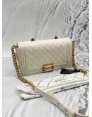 CHANEL BOY SMALL SHOULDER BAG IN OFF WHITE LAMBSKIN LEATHER