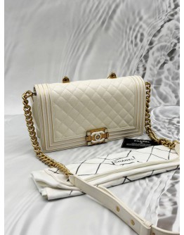 CHANEL BOY SMALL SHOULDER BAG IN OFF WHITE LAMBSKIN LEATHER