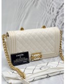 CHANEL BOY SMALL SHOULDER BAG IN OFF WHITE LAMBSKIN LEATHER