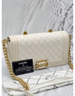 CHANEL BOY SMALL SHOULDER BAG IN OFF WHITE LAMBSKIN LEATHER
