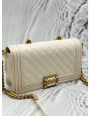 CHANEL BOY SMALL SHOULDER BAG IN OFF WHITE LAMBSKIN LEATHER