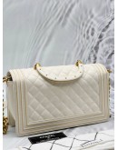 CHANEL BOY SMALL SHOULDER BAG IN OFF WHITE LAMBSKIN LEATHER