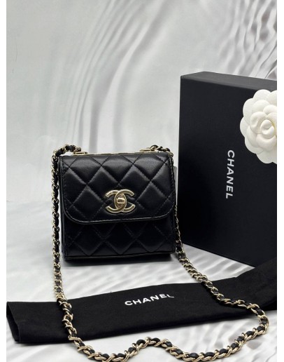 MICROCHIP CHANEL TRENDY CC IN BLACK LAMBSKIN LEATHER -FULL SET-