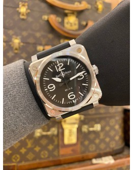 (UNUSED) 2025 BELL & ROSS BR03 BLACK STEEL REF BR03A-BL-ST/SRB BLACK DIAL 41MM AUTOMATIC WATCH -FULL SET-