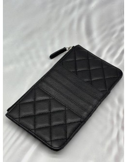 CHANEL CLASSIC FLAT WALLET IN BLACK CAVIAR LEATHER