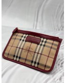 BURBERRY CANTERBURY TOTE BAG IN BEIGE HAYMARKET CHECK CANVAS WITH BURGUNDY LEATHER