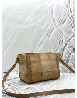 BLUE LABEL CRESTBRIDGE CROSSBODY BAG IN BEIGE CANVAS WITH LEATHER