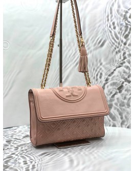 TORY BURCH FLEMING CONVERTIBLE SHOULDER BAG IN LIGHT PINK LEATHER