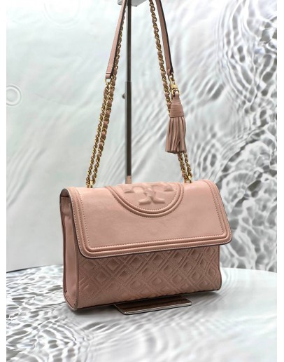 TORY BURCH FLEMING CONVERTIBLE SHOULDER BAG IN LIGHT PINK LEATHER