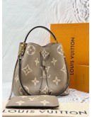 (LIKE NEW) MICROCHIP LOUIS VUITTON NEONOE MM IN TOURTERELLE WITH CREME MONOGRAM EMPREINTE LEATHER -FULL SET-