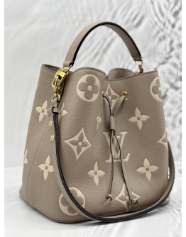 (LIKE NEW) MICROCHIP LOUIS VUITTON NEONOE MM IN TOURTERELLE WITH CREME MONOGRAM EMPREINTE LEATHER -FULL SET-