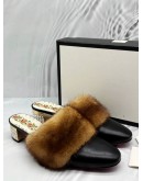 GUCCI MULES SIZE 39.5 IN BLACK LEATHER WITH BROWN MINK FUR