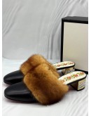 GUCCI MULES SIZE 39.5 IN BLACK LEATHER WITH BROWN MINK FUR