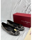 SALVATORE FERRAGAMO VARINA FLATS SIZE 8 IN BLACK AND WHITE WITH GOLD BEADED -FULL SET-