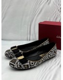 SALVATORE FERRAGAMO VARINA FLATS SIZE 8 IN BLACK AND WHITE WITH GOLD BEADED -FULL SET-