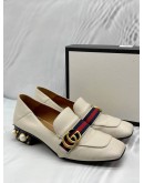 GUCCI PEYTON PEARL LOAFERS SIZE 39.5 IN OFF WHITE LEATHER