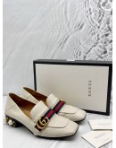 GUCCI PEYTON PEARL LOAFERS SIZE 39.5 IN OFF WHITE LEATHER