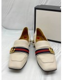 GUCCI PEYTON PEARL LOAFERS SIZE 39.5 IN OFF WHITE LEATHER