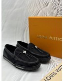 (LIKE NEW) LOUIS VUITTON RACER MOCCASINS SIZE 7 IN BLACK MONOGRAM ECLIPSE CANVAS WITH MESH FABRIC -FULL SET- 