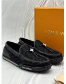 (LIKE NEW) LOUIS VUITTON RACER MOCCASINS SIZE 7 IN BLACK MONOGRAM ECLIPSE CANVAS WITH MESH FABRIC -FULL SET- 