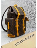(LIKE NEW) MICROCHIP LOUIS VUITTON CHRISTOPHER MM BACKPACK IN BROWN MONOGRAM CANVAS WITH YELLOW LEATHER