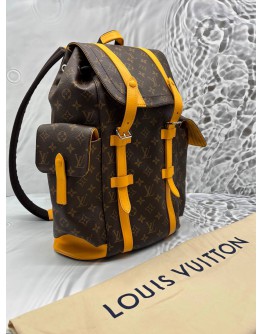 (LIKE NEW) MICROCHIP LOUIS VUITTON CHRISTOPHER MM BACKPACK IN BROWN MONOGRAM CANVAS WITH YELLOW LEATHER